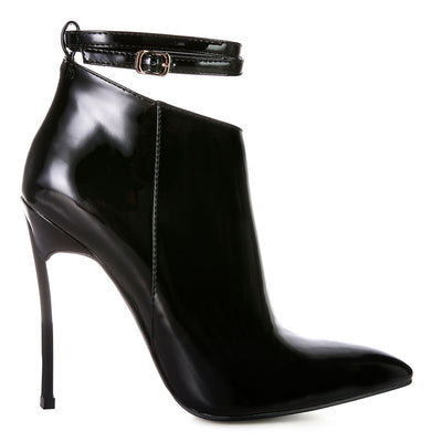 pointed toe high heeled ankle boots#color_black