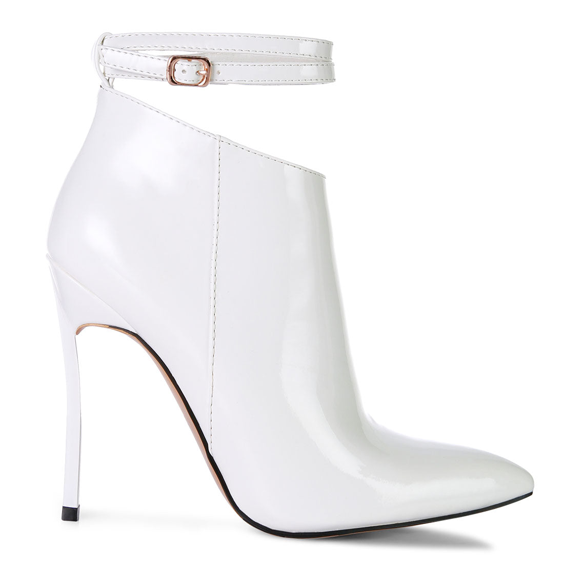 pointed toe high heeled ankle boots#color_white