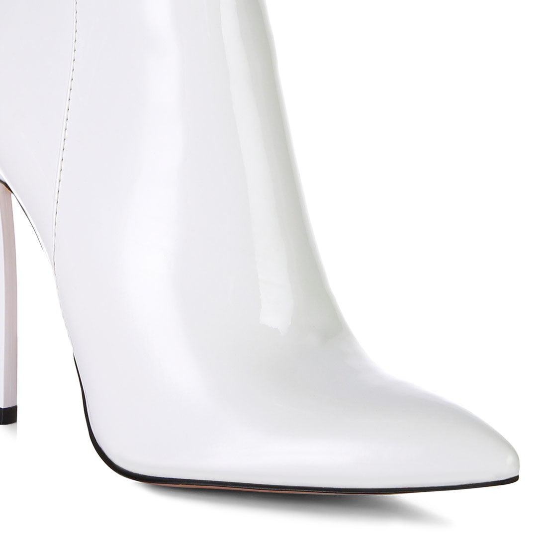 pointed toe high heeled ankle boots#color_white