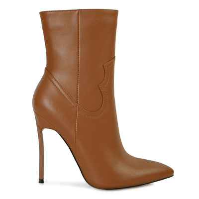 high heel ankle boot#color_tan