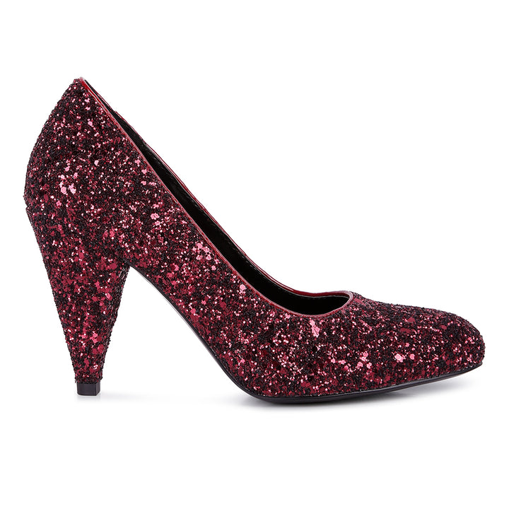 women glitter conical heel pumps#color_burgundy