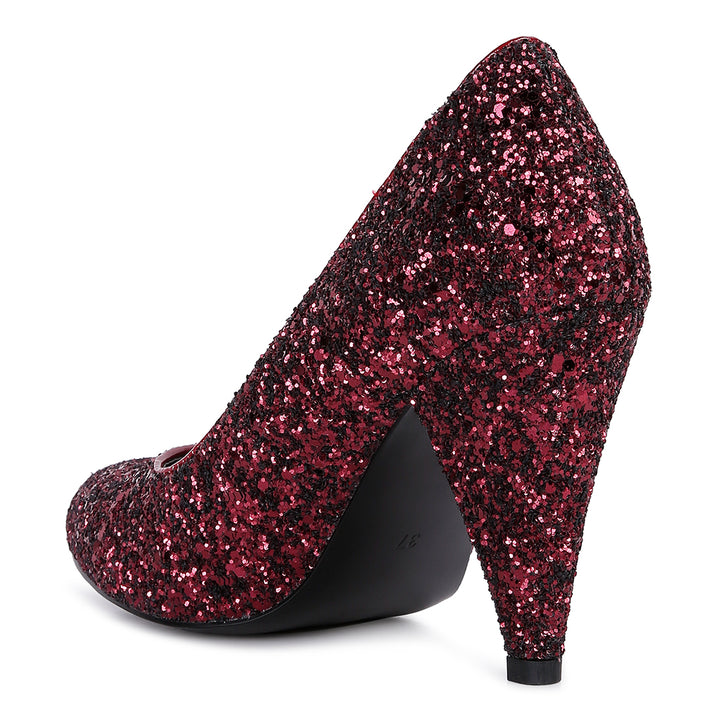 women glitter conical heel pumps#color_burgundy