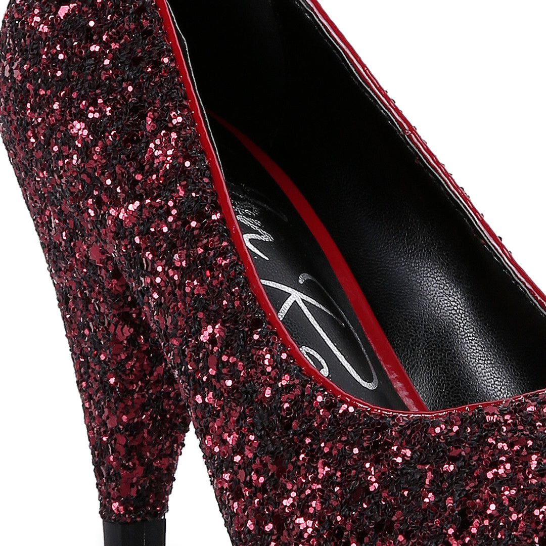 women glitter conical heel pumps#color_burgundy