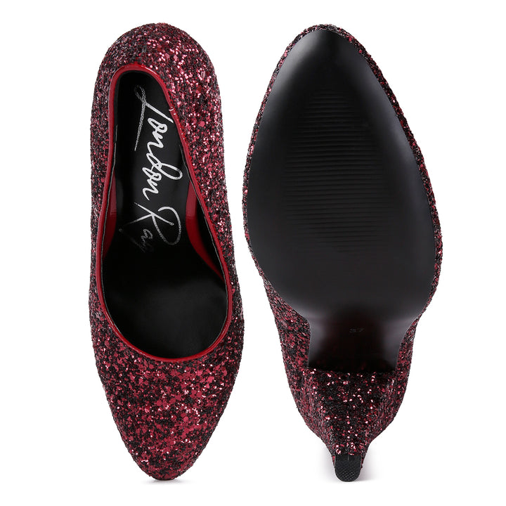 women glitter conical heel pumps#color_burgundy