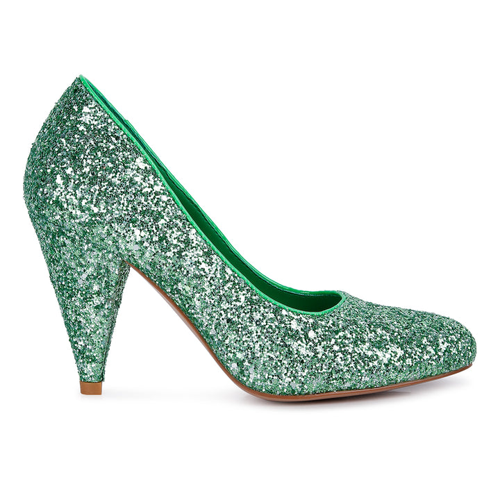 women glitter conical heel pumps#color_green