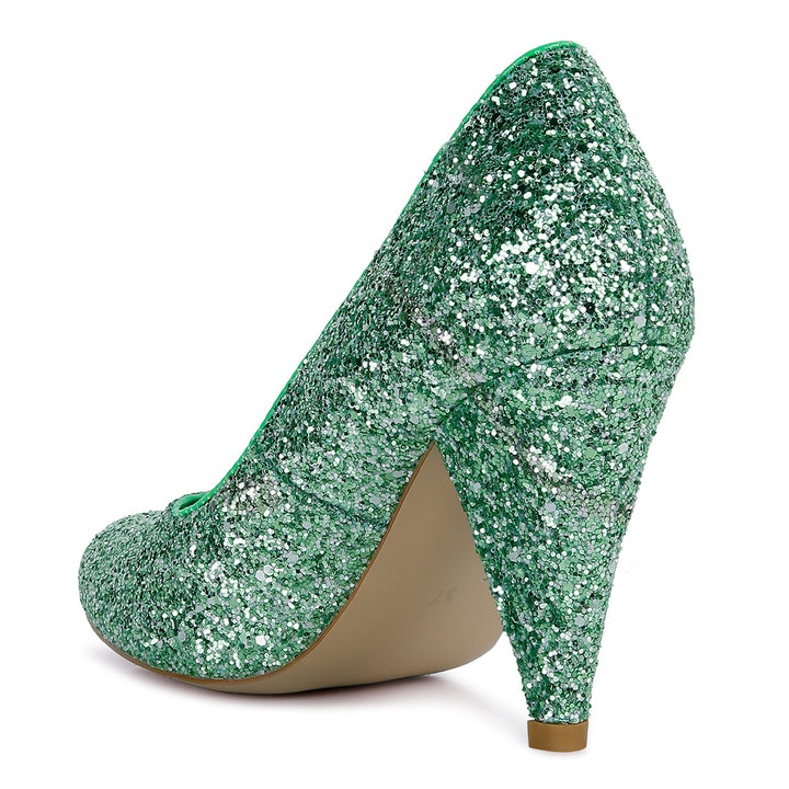 women glitter conical heel pumps#color_green