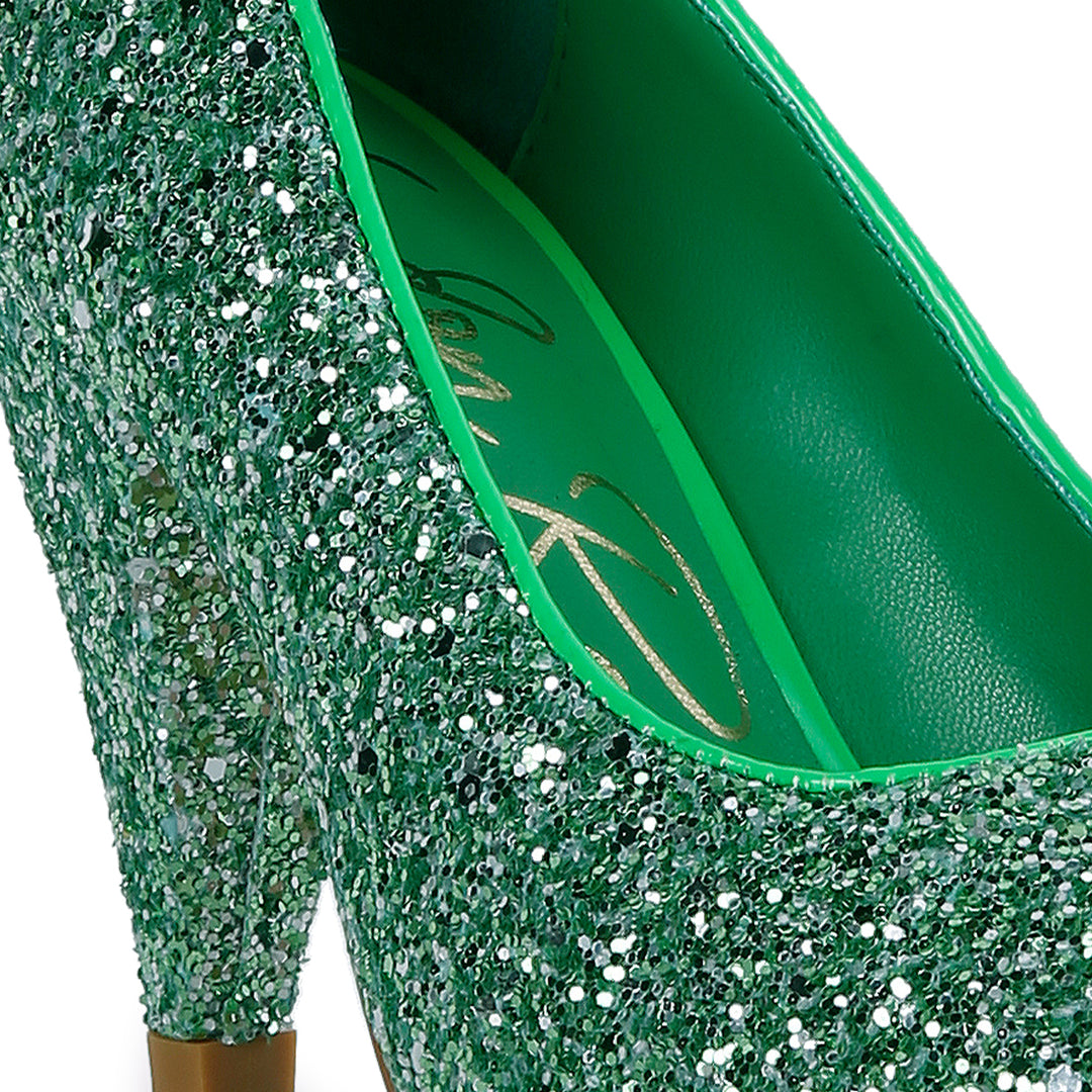 women glitter conical heel pumps#color_green