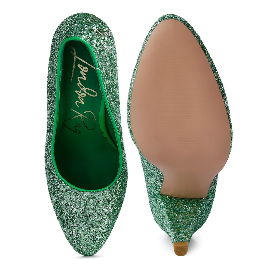 women glitter conical heel pumps#color_green