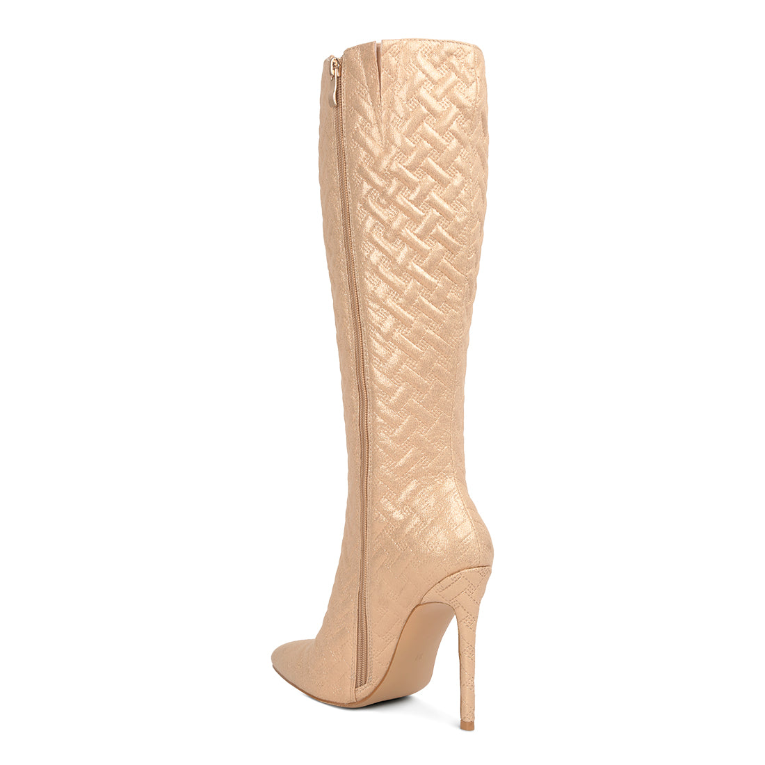 quilted high heeled calf boots#color_beige