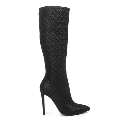 quilted high heeled calf boots#color_black