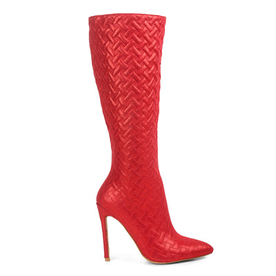 quilted high heeled calf boots#color_red