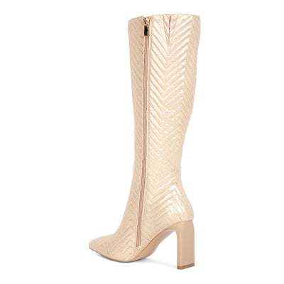 quilted italian high block heeled calf boots#color_beige