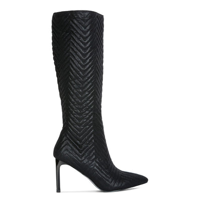 quilted italian high block heeled calf boots#color_black