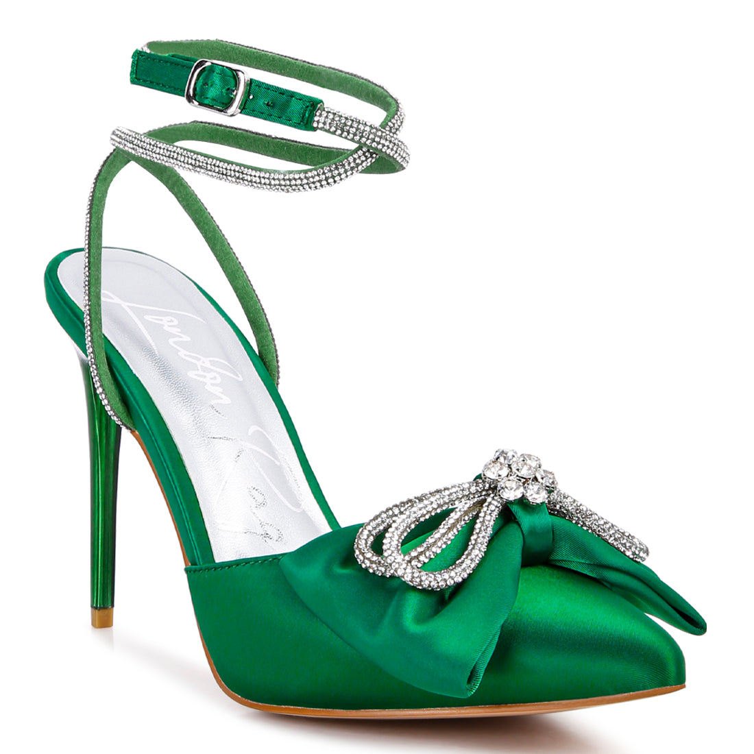 high heeled jewel mule sandals#color_green