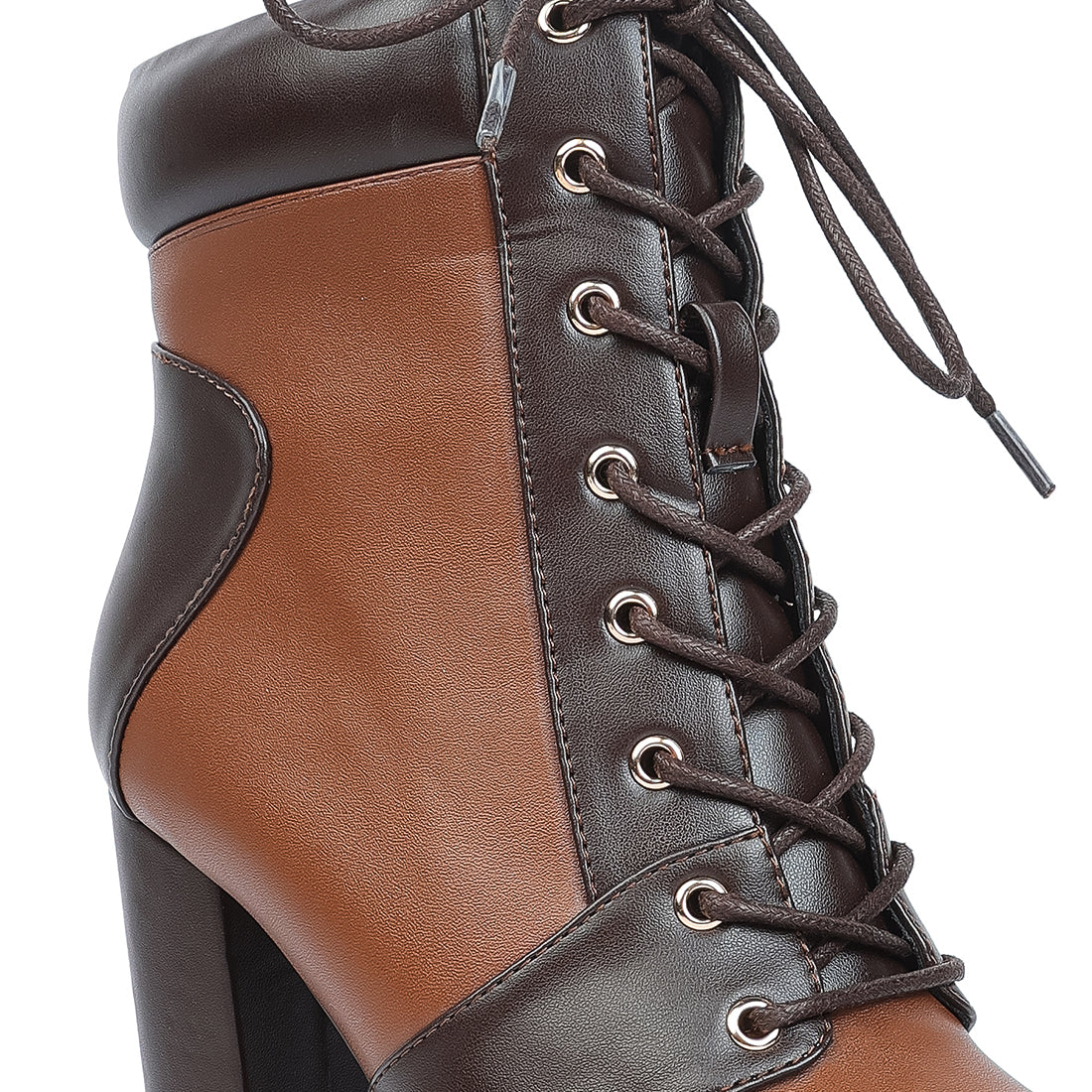 moos cow printed lace up block heel boots#color_brown