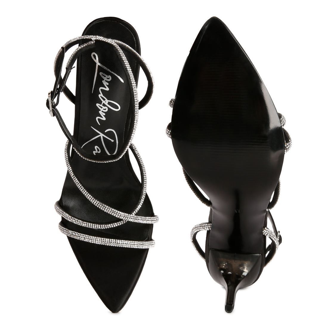 diamante strap high heeled stiletto sandals#color_black