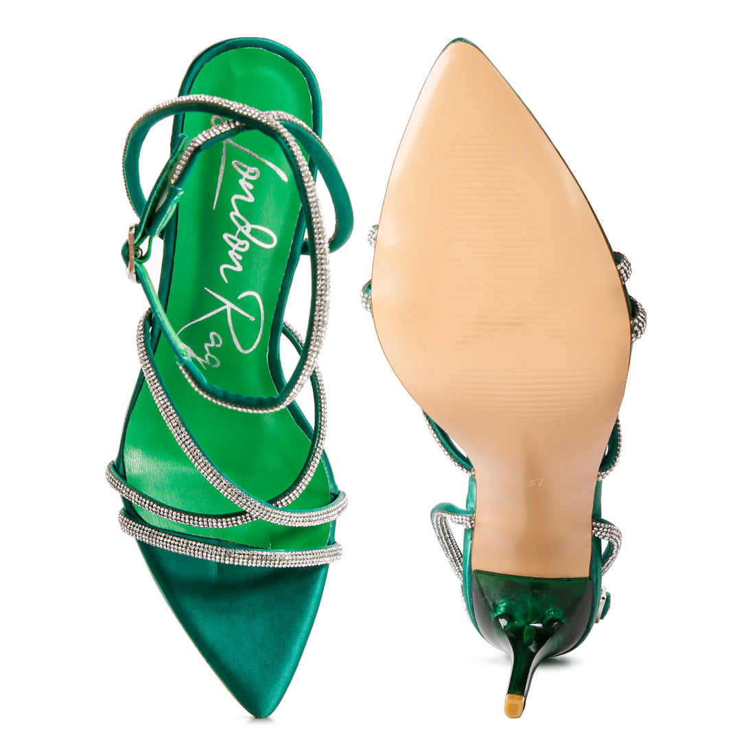 diamante strap high heeled stiletto sandals#color_green