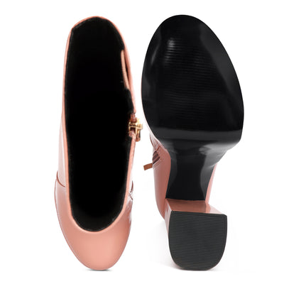 high heel platform ankle boots#color_peach