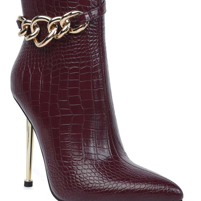 nicole croc patterned high heeled ankle boots#color_burgundy