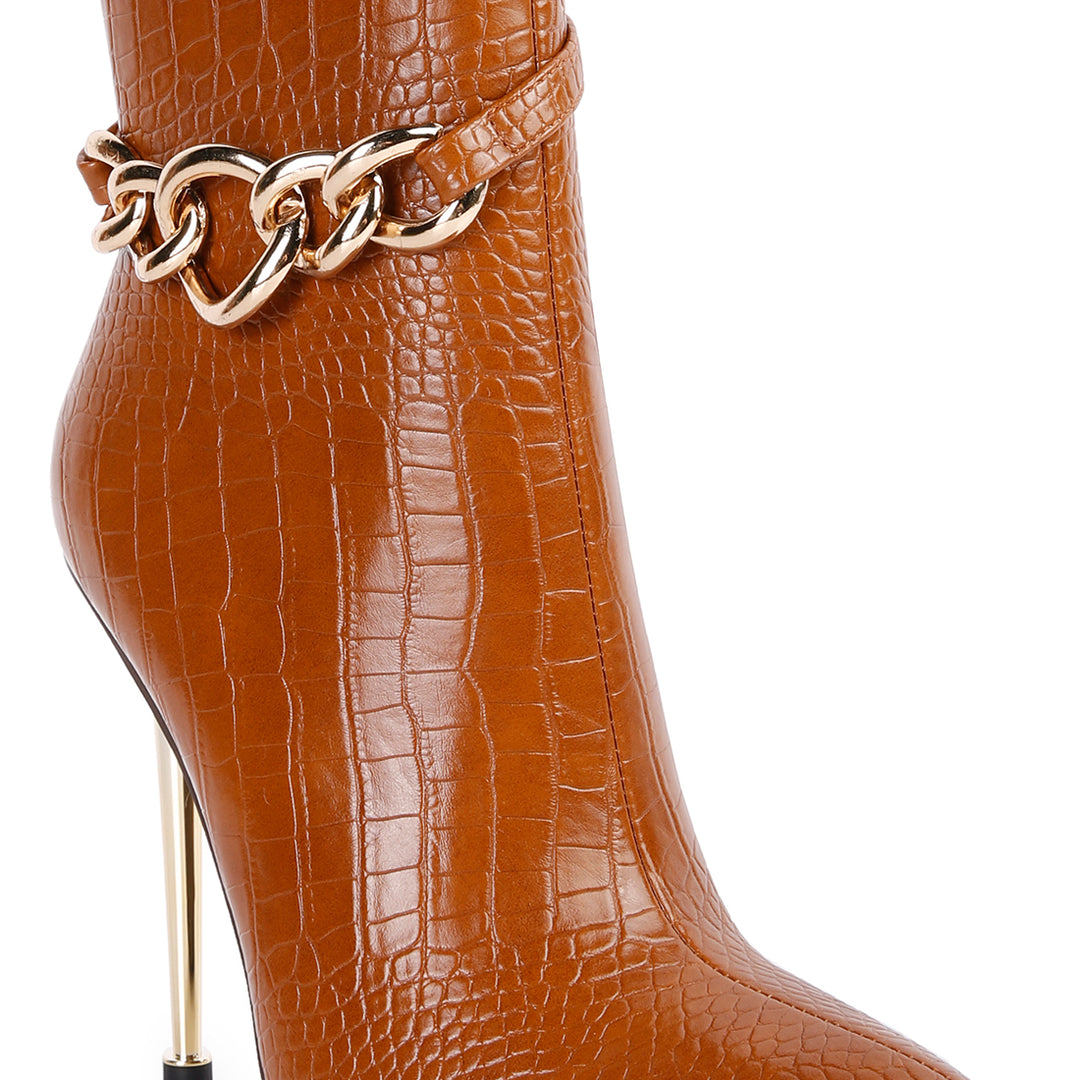 nicole croc patterned high heeled ankle boots#color_tan