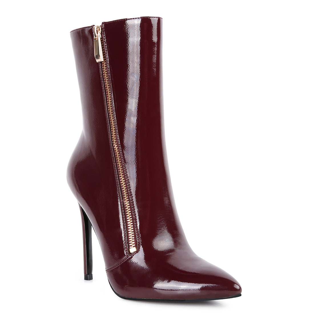 mania patent pu high heeled ankle boot#color_burgundy