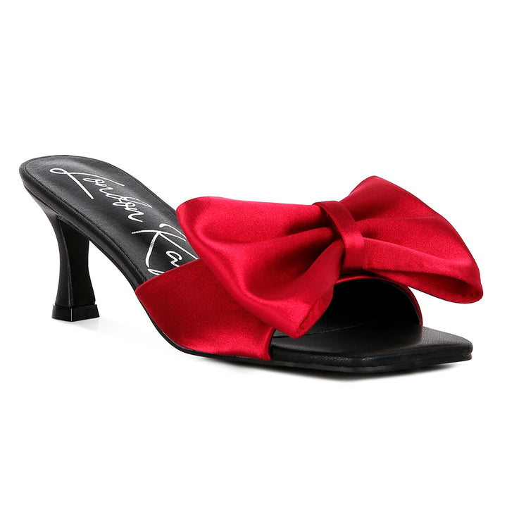 Burgundy Satin Bow Kitten Heel Sandals