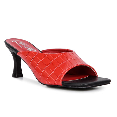 Red Croc Kitten Heel Slider Sandals