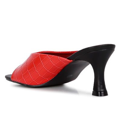 Red Croc Kitten Heel Slider Sandals