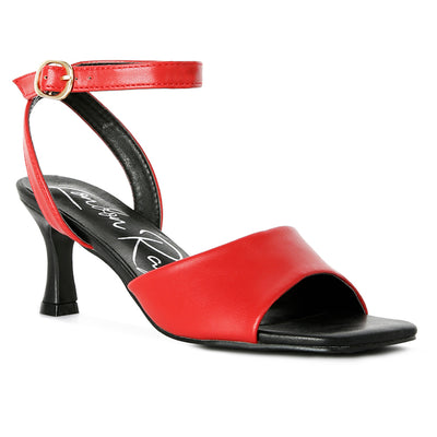 Red Mid Heel Ankle Strap Sandals