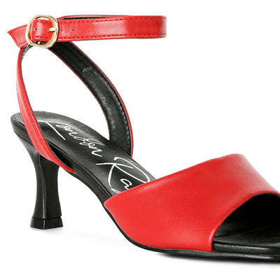 Red Mid Heel Ankle Strap Sandals