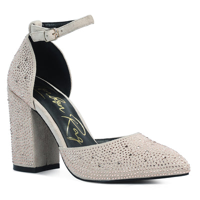 microfiber diamante block heeled sandal#color_beige