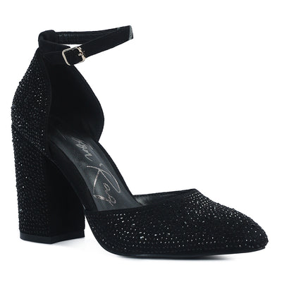 microfiber diamante block heeled sandal#color_black