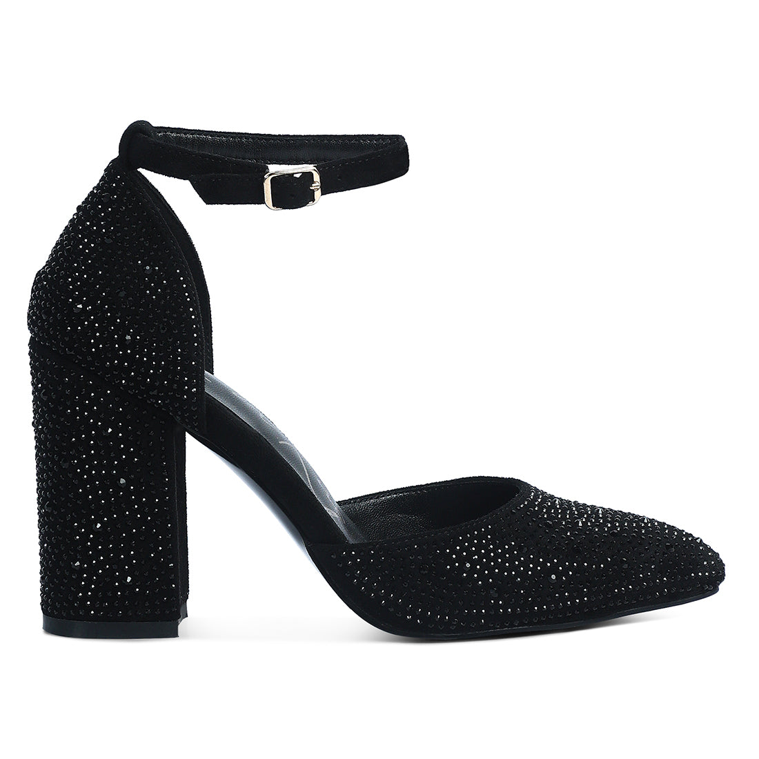 microfiber diamante block heeled sandal#color_black