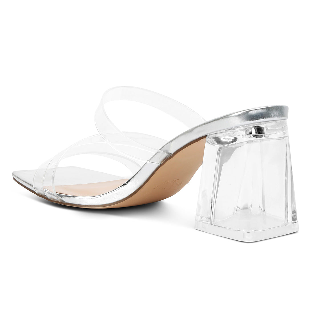 chartz multiple straps clear heel sandals#color_silver