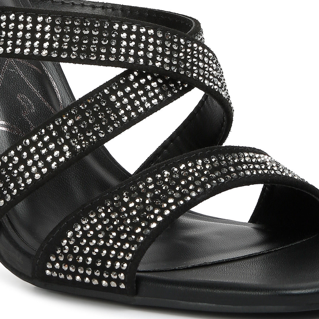 wapit rhinestone embellished straps sandals#color_black