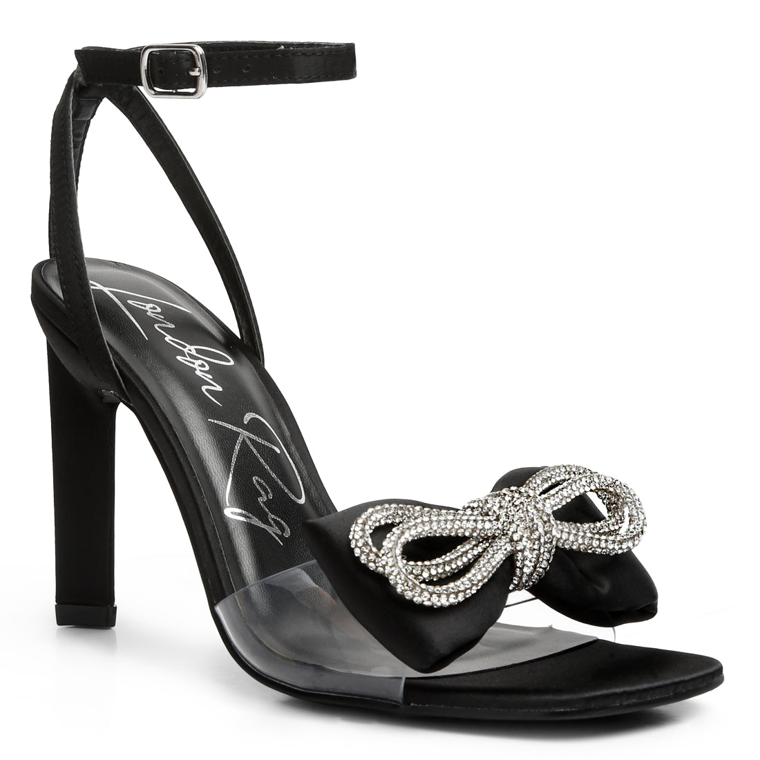 etherium diamante embellished bow with stiletto heeled sandals#color_black