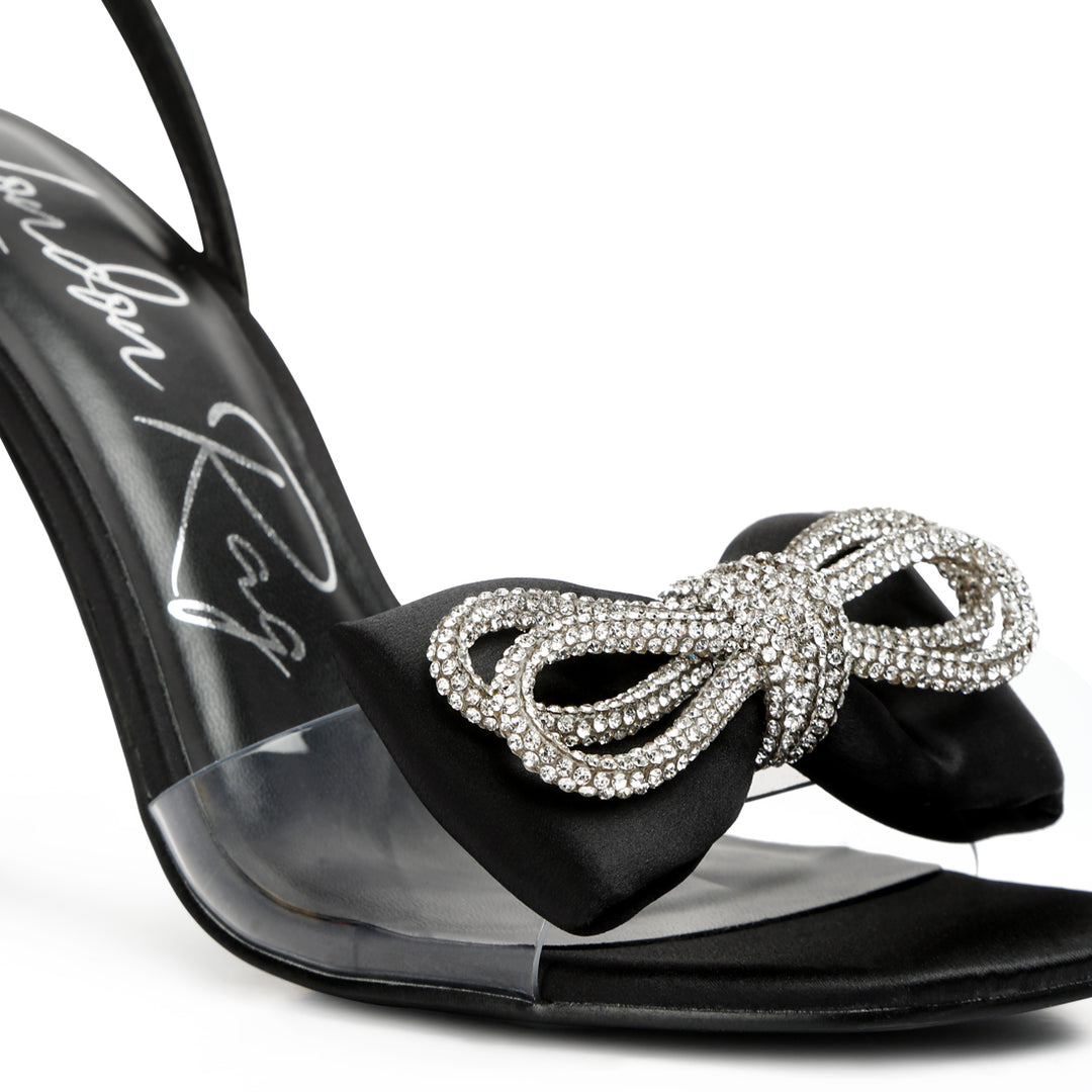 etherium diamante embellished bow with stiletto heeled sandals#color_black