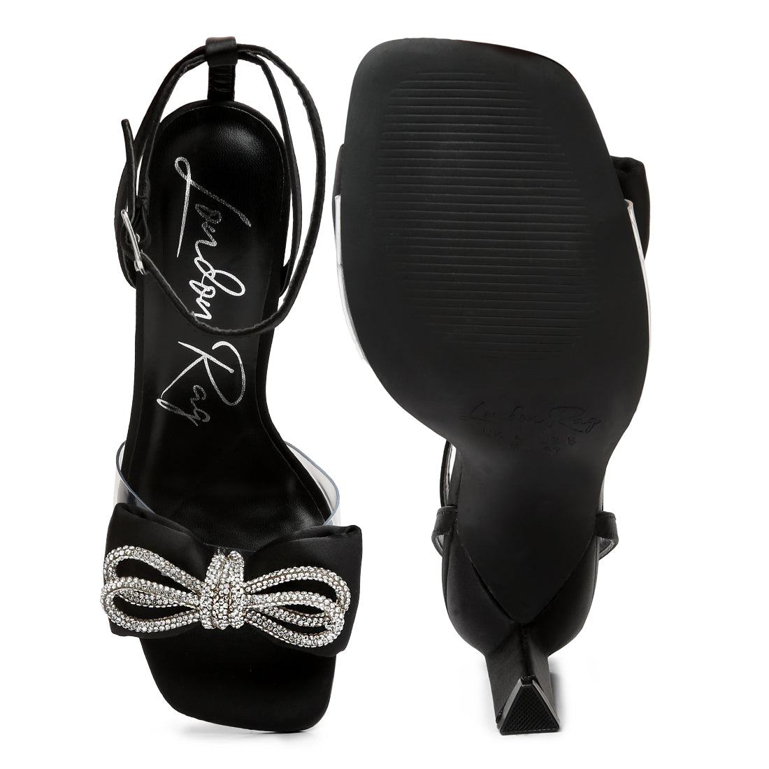 etherium diamante embellished bow with stiletto heeled sandals#color_black
