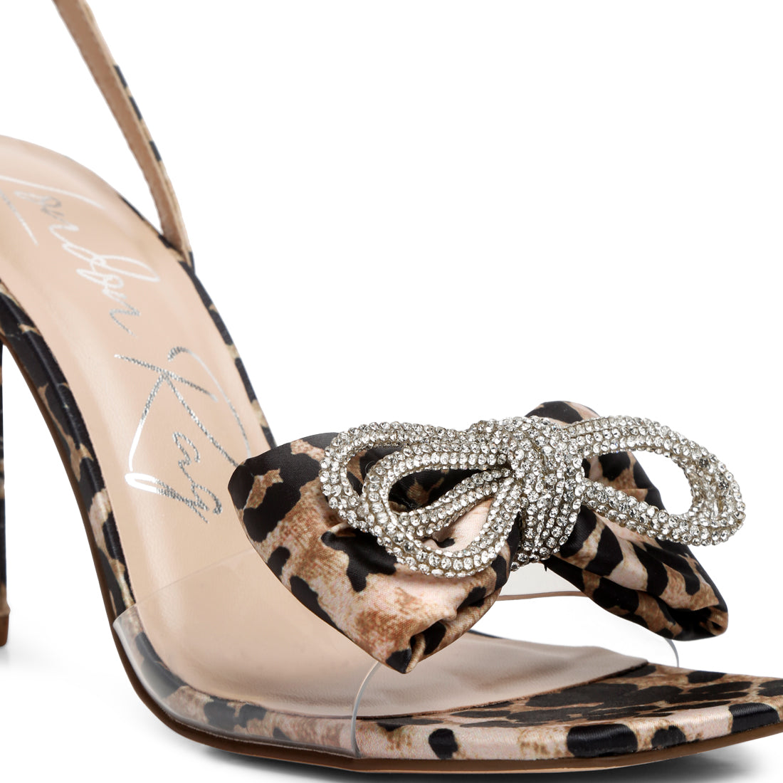 etherium diamante embellished bow with stiletto heeled sandals#color_beige