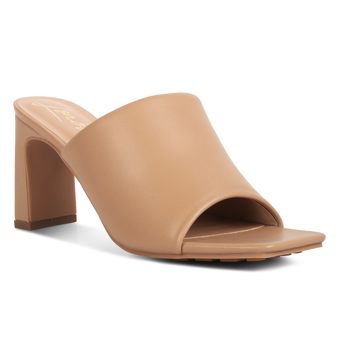 slip on mid heel sandals#color_camel