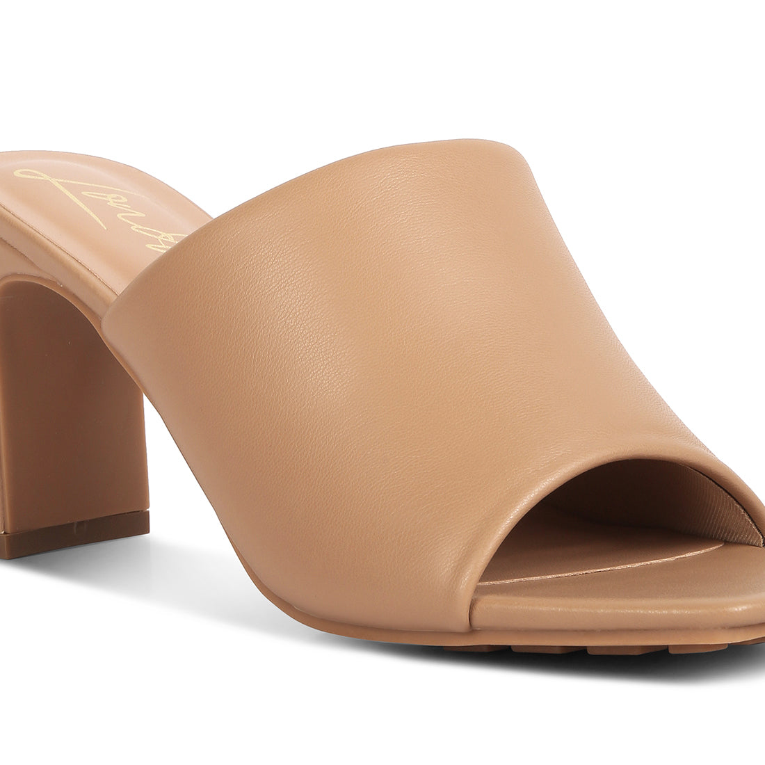 slip on mid heel sandals#color_camel