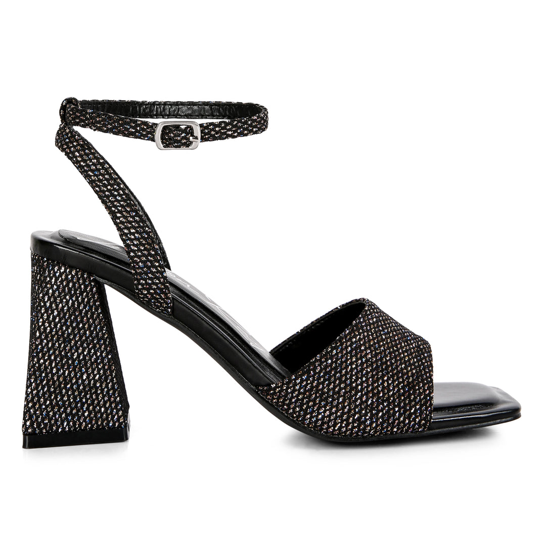 Black Lino Sparkle Block Heeled Sandals