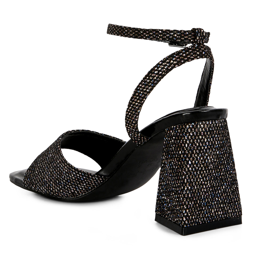 Black Lino Sparkle Block Heeled Sandals