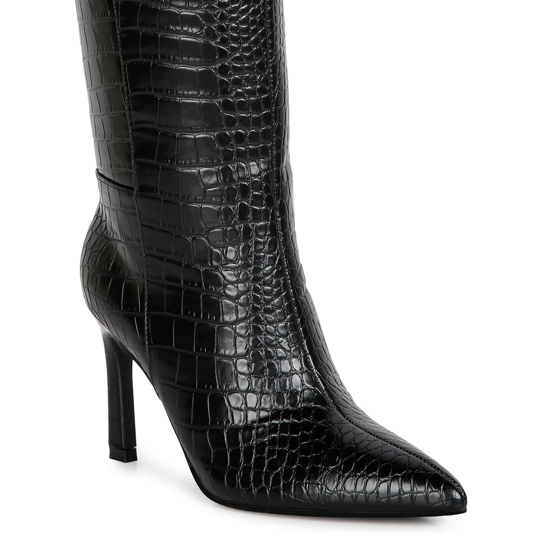 Fewocious Croc High Heel Calf Boots