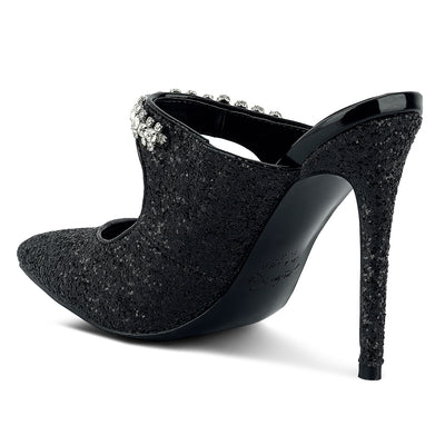 glitter diamante high heeled sandals#color_black