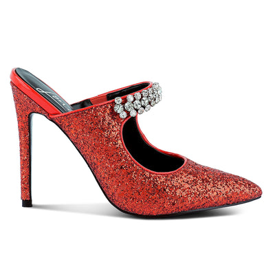 glitter diamante high heeled sandals#color_red