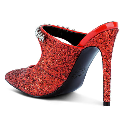 glitter diamante high heeled sandals#color_red