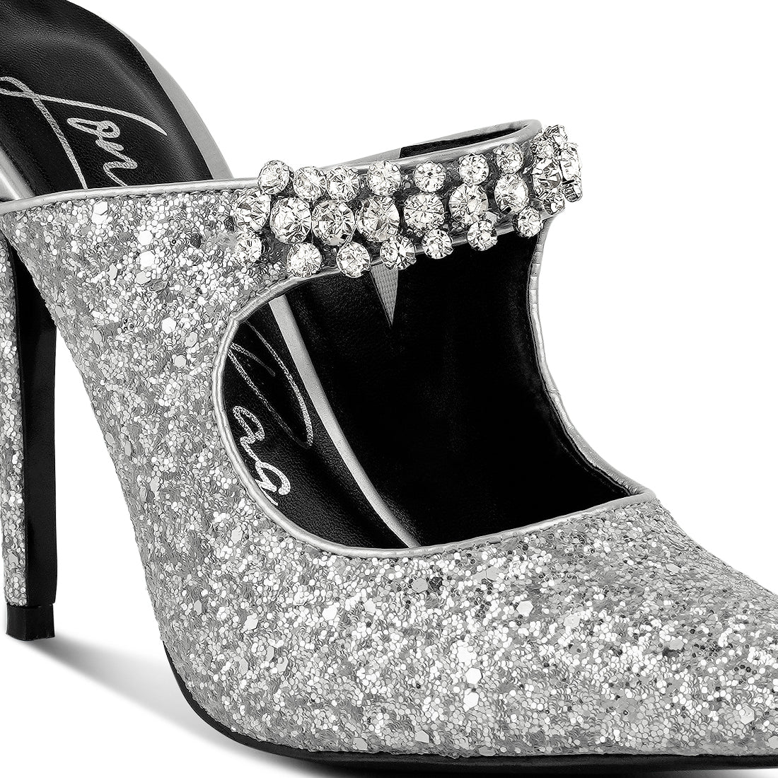 glitter diamante high heeled sandals#color_silver