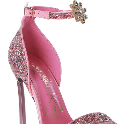 high heeled glitter sandals#color_pink