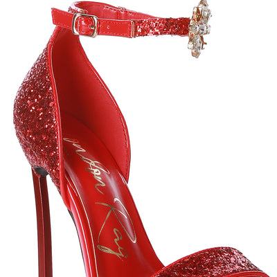 high heeled glitter sandals#color_red